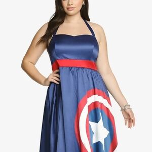 Limited Edition MARVEL by Her Universe Captain America Halter Navy and Red Dress